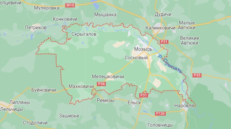 Карта Мозырского района Беларуси